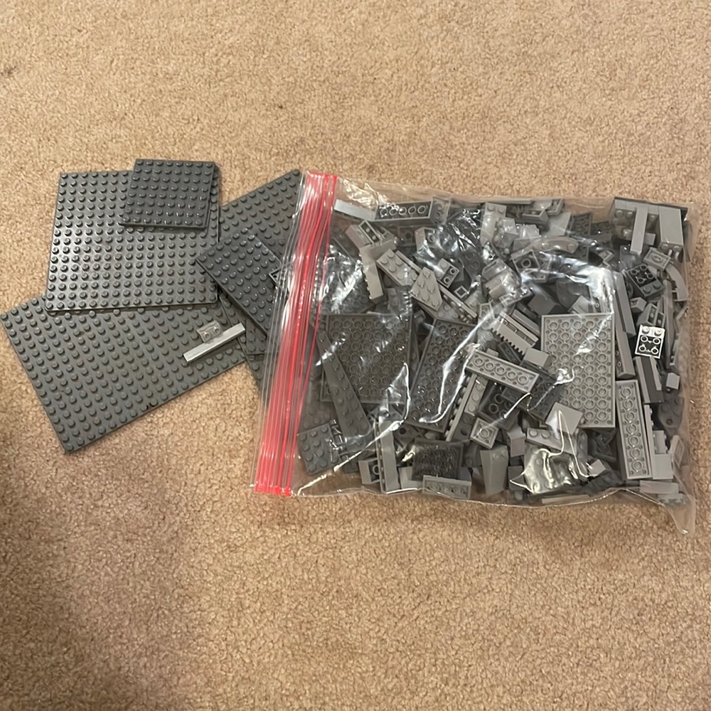Legos. Grey. Random pieces. Gallon size bag.